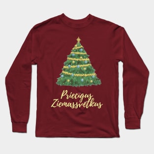 Priecīgus ziemassvētkus latviski latviešu valoda Long Sleeve T-Shirt